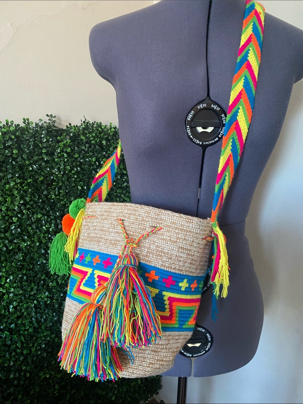 Handwoven Multicolor Tassel Crossbody Bucket Bag